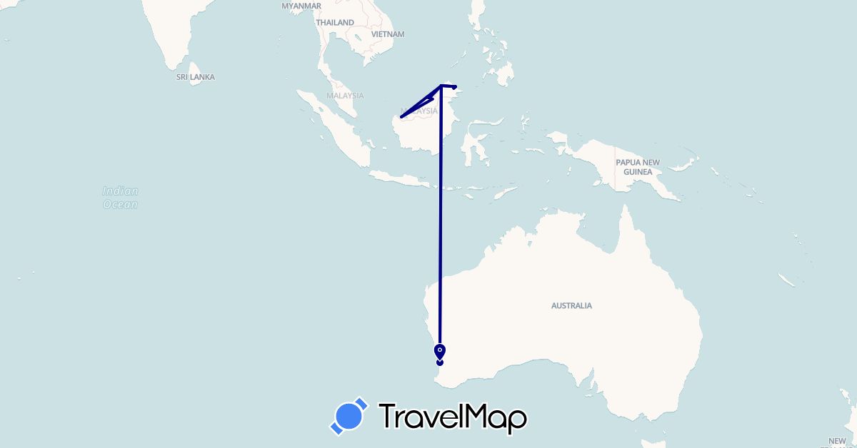 TravelMap itinerary: driving in Australia, Brunei, Malaysia (Asia, Oceania)